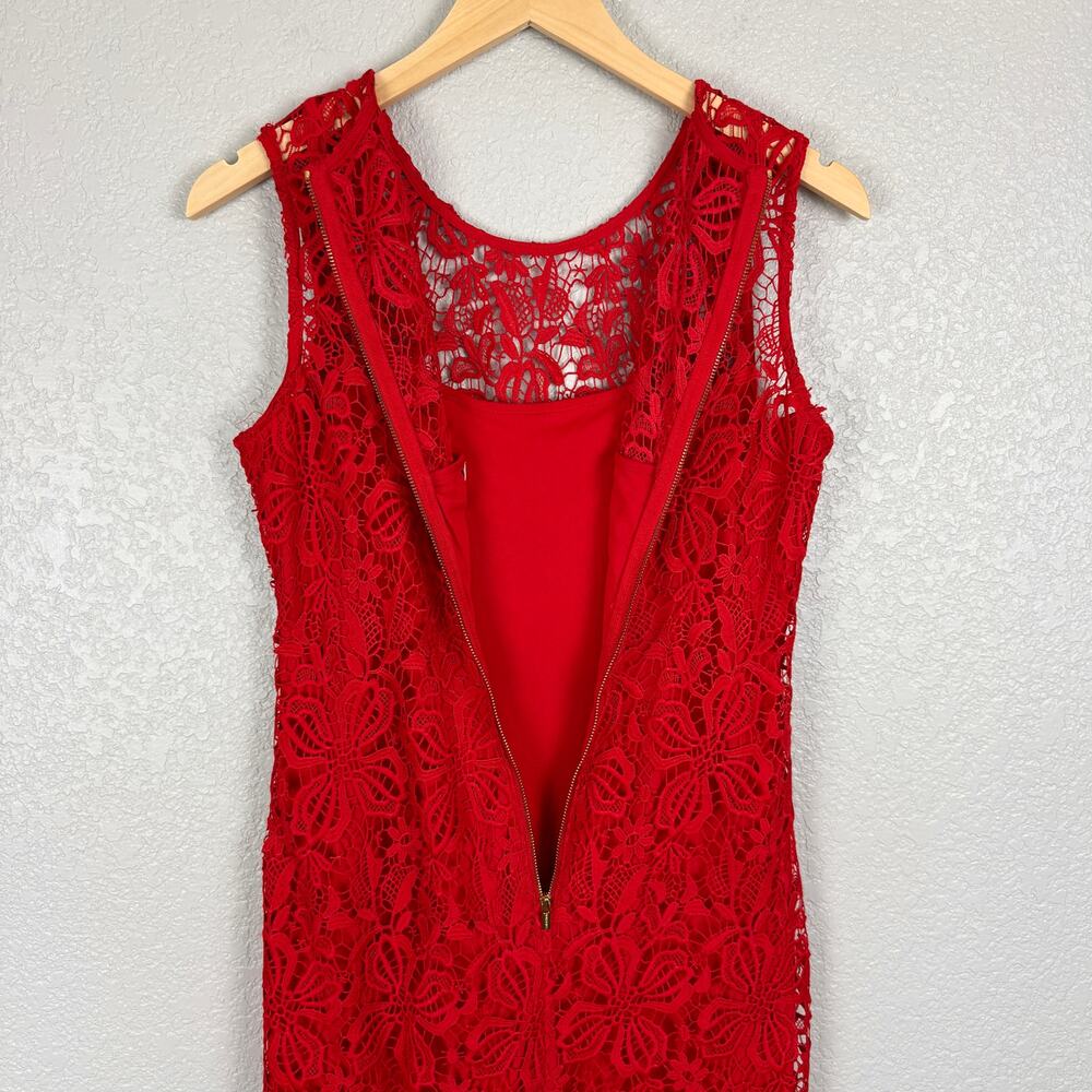 FLASH SALE! ❤️ Calvin Klein Fire Red Floral Lace Sheath Dress 8 Femme Cocktail - Picture 7 of 11